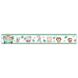 Faixa Decorativa Papel Parede Infantil Animais Carro - Cor Verde - 2