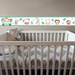 Faixa Decorativa Papel Parede Infantil Animais Carro - Cor Verde - 3