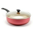 Ver imagem 1 de Frigideira Funda Alta Wok Antiaderente 30 Cm Tampa de Vidro Grande Nao Gruda Cereja com Creme