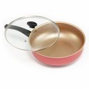 Ver imagem 2 de Frigideira Funda Alta Wok Antiaderente 30 Cm Tampa de Vidro Grande Nao Gruda Cereja com Creme