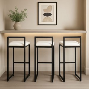 Kit 3 Banquetas Corino Ferro Cozinha Balcão Alta Bistro:branco