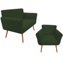 Ver imagem 1 de Kit Namoradeira + 1 Poltrona Decorativa Sabrina Suede Verde Pés Madeira Mz Decor