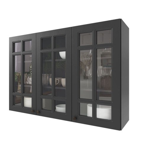 Armário Aéreo Cozinha Bariloche 3 Portas com Vidro 100% MDF 6225.26 Chumbo - Indekes