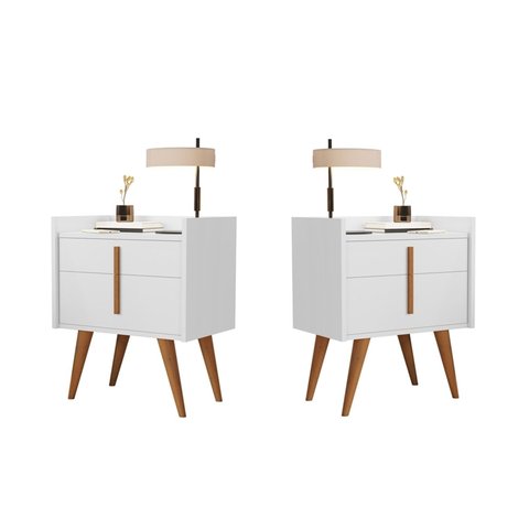 Kit 2 Mesa de Cabeceira 1 Gaveta 1 Porta Pés Palito 1188 Davi Branco - Comprar Moveis em Casa