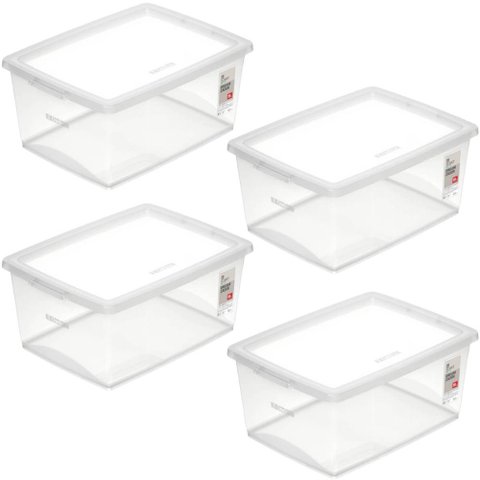 Kit 4 Caixas Organizadoras 15l de Plástico com Tampa My Closet Ordene Multiuso Retangulares