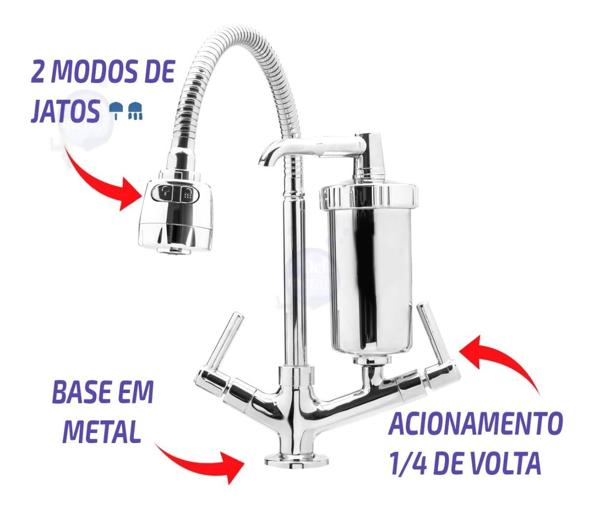 Torneira com Filtro Gourmet Cozinha Bancada 1/4 Volta Flexível + 02 Refil Extra Del Metais - 7