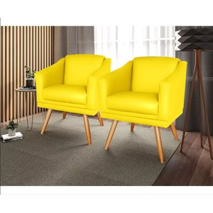 Kit 2 Poltronas para Sala Recepção Escritório Consultório Suede Amarelo