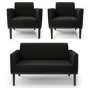Ver imagem 1 de Sofá Namoradeira e 2 Poltronas Base Madeira Preto Maressa Suede Preto - Ibiza