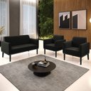 Ver imagem 2 de Sofá Namoradeira e 2 Poltronas Base Madeira Preto Maressa Suede Preto - Ibiza