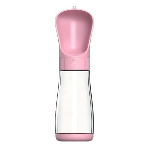 Garrafa Água Bebedouro Pet Passeio com Trava Portátil Rosa