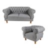 Uma Sofá Namoradeira 2 Lugares Elisabeth Capitonê + Uma Poltrona Eisabeth Linho Cinza Chesterfield P - 1