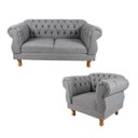 Ver imagem 1 de Uma Sofá Namoradeira 2 Lugares Elisabeth Capitonê + Uma Poltrona Eisabeth Linho Cinza Chesterfield P