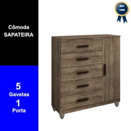 Cômoda Sapateira Gaveteiro Multiuso 1 Porta 5 Gavetas Rústico - 3