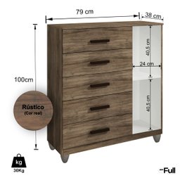 Cômoda Sapateira Gaveteiro Multiuso 1 Porta 5 Gavetas Rústico - 4