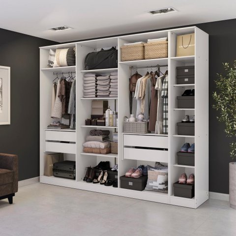 Closet Casal Modulado Adpat 4 Gavetas 2 Peças 273cm Branco - Kappesberg