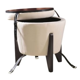 Pufe Mesa Centro Baú Pés Preto Linho Cru Soft Tampo Preto - 5