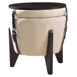 Pufe Mesa Centro Baú Pés Preto Linho Cru Soft Tampo Preto - 3