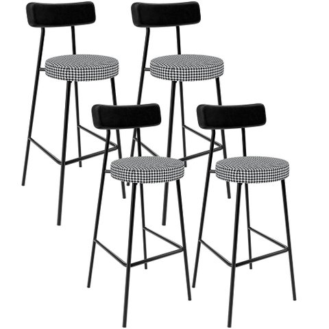 Kit 04 Banquetas Alta Cozinha Sala Jantar Em Aço Milão L02 Couríssimo Preto Pied Poule - Lyam Decor