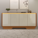 Ver imagem 6 de Buffet Aparador Sala de Jantar 4 Portas Arcus 180 cm Orgânico com LED - Cedro e Offwhite