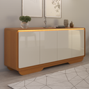 Ver imagem 1 de Buffet Aparador Sala de Jantar 4 Portas Arcus 180 cm Orgânico com LED - Cedro e Offwhite