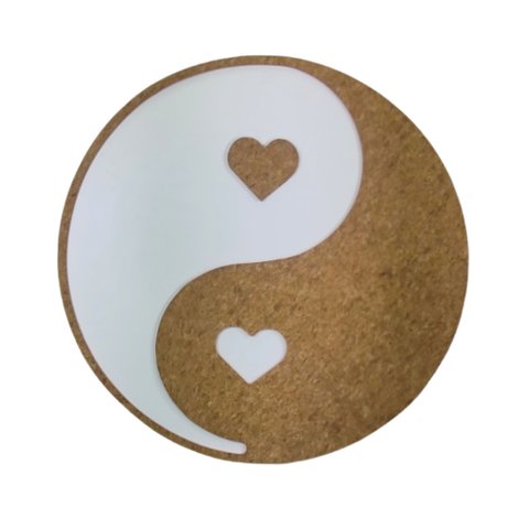 Mandala Yin Yang Love Grande Branca - Cortiça e Vermelho