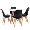Ver imagem 1 de Kit - Mesa de Jantar Leda Redonda 90 Cm Branco + 4 Cadeiras Estofadas Leda Preto