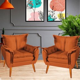 Kit 2 Poltronas Decorativa Opala Suede Capuccino - Terracota - Suede - 1