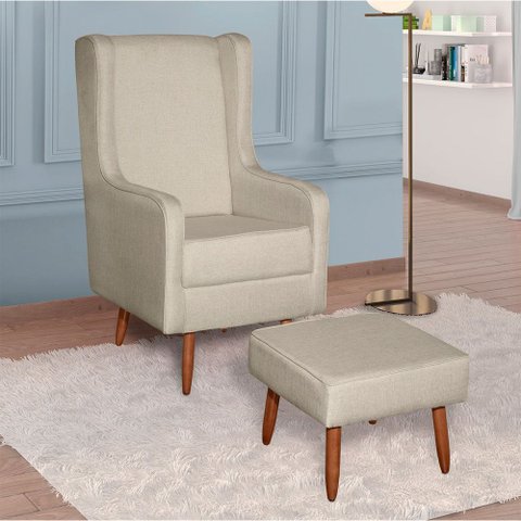 Poltrona Amamentação Retrô Pé Palito com Puff Movellu Home