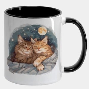 Caneca Branca com Interna Preta Y5 Gatinhos Casal Sono Soneca Noite 6