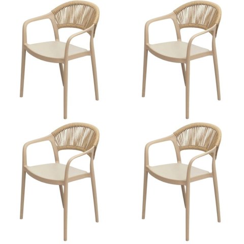 Kit 4 Cadeiras com Braço Área Externa Juna Or Design Polipropileno Fendi Corda Ratan Sintético