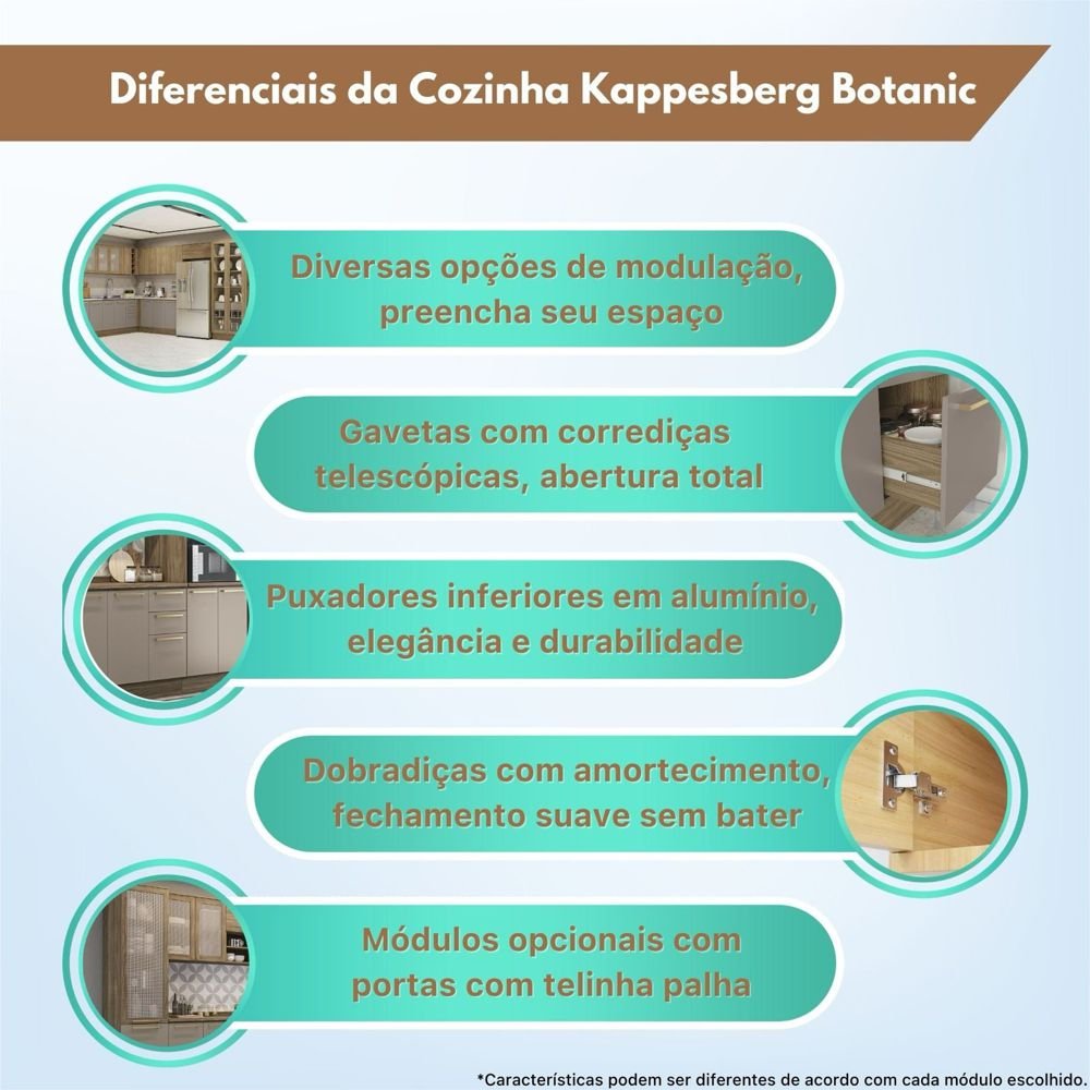 Cozinha Completa Planejada 4,00m 08pc Linha Botanic Cj14-001 Kappesberg - Nogueira/verde Oliva - 2