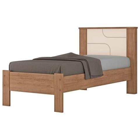 Cama de Solteiro Pérola Conquista Móveis Amêndoa-off White