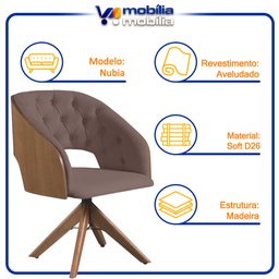 Poltrona Decorativa Giratória Núbia para Sala de Estar Veludo Capuccino - Mobília Mobília - 5