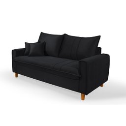 Sofa Living com Bau Multiuso 3 Lugares Suede Pes em Madeira: Preto - 1