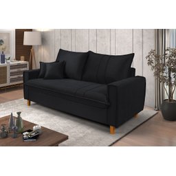 Sofa Living com Bau Multiuso 3 Lugares Suede Pes em Madeira: Preto - 2