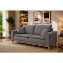 Ver imagem 3 de Sofá Carol 3 Lugares Fixo 240cm Cinza Linho Almofada Solta Base Madeira
