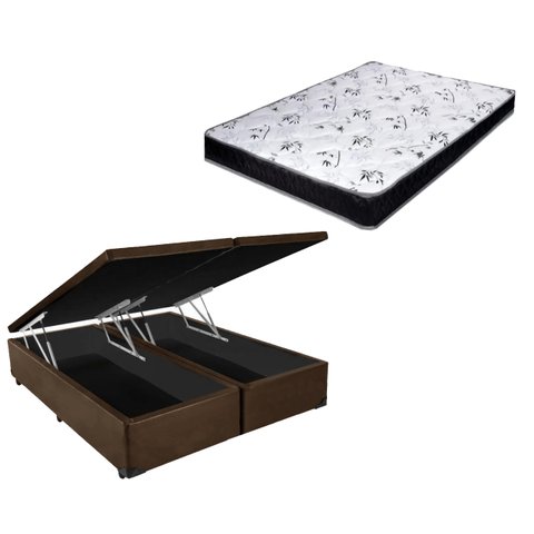 Cama Box Baú Casal Bi-Partido Green Marrom + Colchão Espuma D33 138x188x12