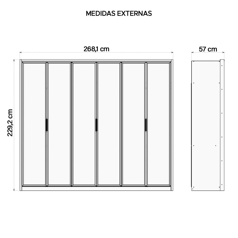 Guarda Roupa Casal 6 Portas Espelho 4 Gavetas Marrom Reflecta - 3