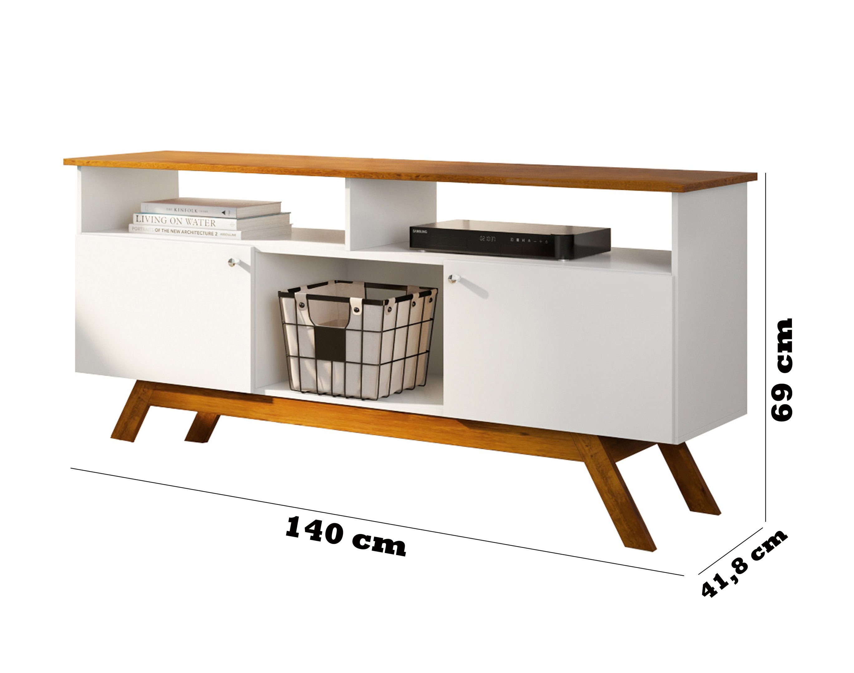 Rack Amsterda Premium Quarto e Sala Design Moderno Luxo Pés em Madeira Maciça Cor Branco - 8