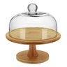 Prato Bolo com Pé 27x26x26cm Bambu Natural Tampa Vidro Boleira - 1