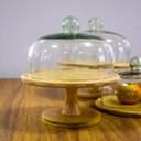 Ver imagem 2 de Prato Bolo com Pé 27x26x26cm Bambu Natural Tampa Vidro Boleira