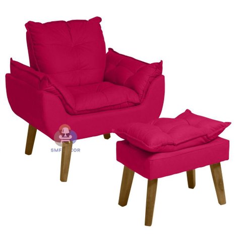 Kit 02 Poltrona e Puff Opala Suede Vermelho Smf Decor