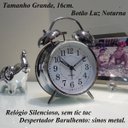 Ver imagem 3 de Relógio Despertador Cromado Campainha Metal Silencioso Luz