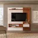 Ver imagem 3 de Painel para TV até 70 Polegadas Ripado com 1 Porta e Nicho DJ Móveis Cosmo 180 Off White Freijó