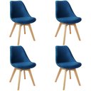 Ver imagem 1 de Kit 4 Cadeiras Charles Eames Leda Veludo Luisa Saarinen Estofada Base Madeira - Azul