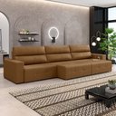 Ver imagem 1 de Sofá Retrátil 5 Lugares 314cm 3 Módulos Nero com USB Couro Caramelo G52 - Gran Belo
