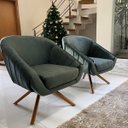 Ver imagem 2 de Kit Duas Poltrona Giovana Base Giratória Ferro e Madeira em Sued Premium:verde Musgo