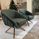 Ver imagem 6 de Kit Duas Poltrona Giovana Base Giratória Ferro e Madeira em Sued Premium:verde Musgo