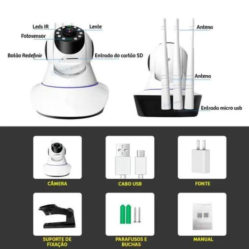 Câmera Robô 3 Antenas Ip Wifi Rotação 360º 720p Segurança - 10