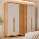 Ver imagem 1 de Guarda-Roupa Casal 100% MDF 6 Portas e 2 Gavetas com Pés 180cm Multimóveis CR35527 Madeirado/Off
